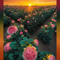 Пазл: Закат над плантацией роз