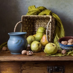 Пазл: Груши и маленький синий горшочек 