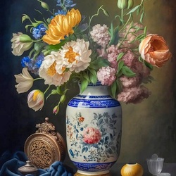 Пазл: Цветы в голубой вазе