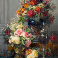 Пазл: Цветы в высоких вазах