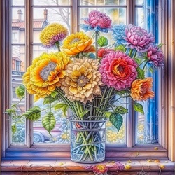 Пазл: Цветы в хрустальной вазе