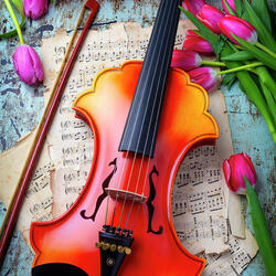 Пазл: Барочная скрипка с тюльпанами