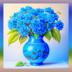 Пазл: Голубые цветы в голубой вазе