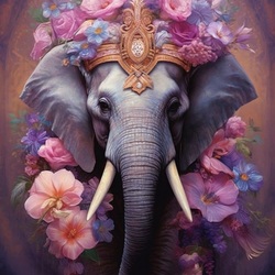 Пазл: Слон в цветах