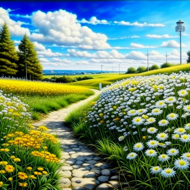 Пазл «Каменистая тропинка среди луговых цветов» из 225 элементов ...