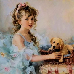 Пазл: Юная балерина с щенком