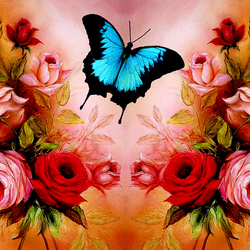 Пазл: Цветы и бабочка
