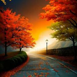 Пазл: Осень, улица, фонарь