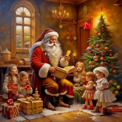 Пазл: Санта Клаус пришел к детям
