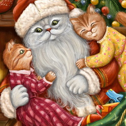 Пазл: Дед Мороз и котята 