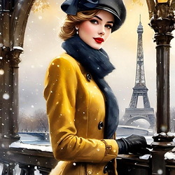 Пазл: Девушка в зимнем Париже