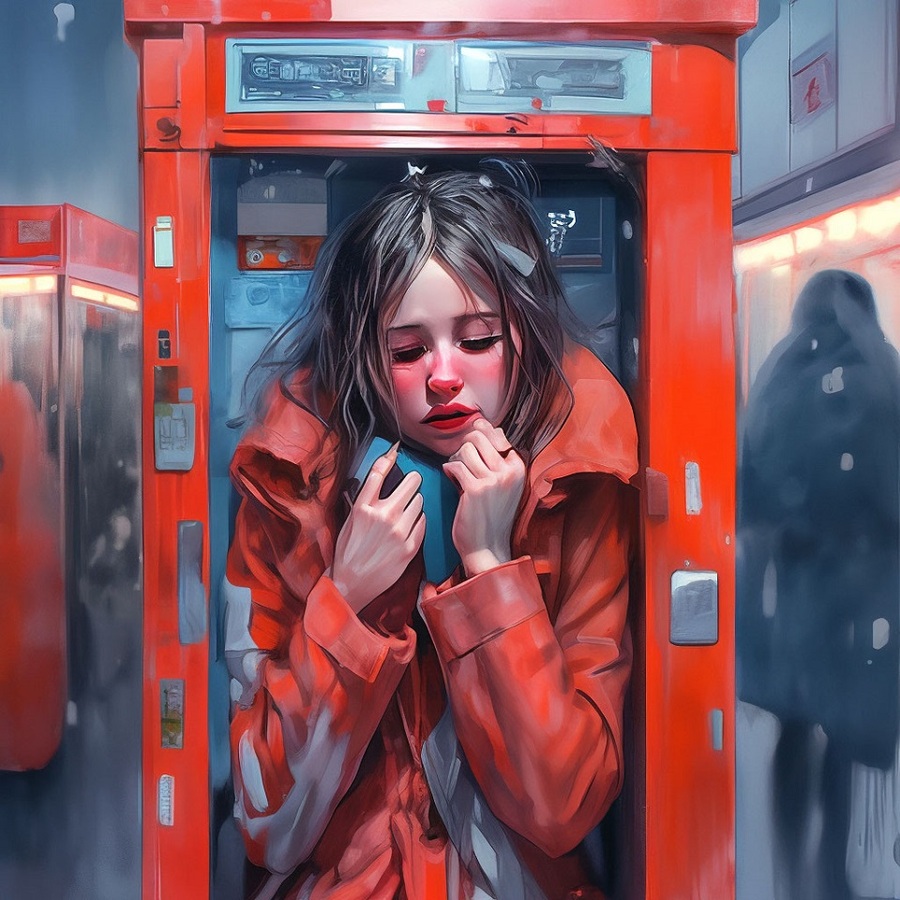 Пазл «Плачет девушка в автомате» из 256 элементов | Собрать онлайн пазл ...