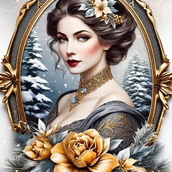 Пазл: Женский портрет на зимнем фоне