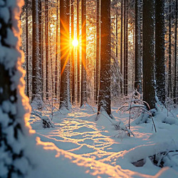 Пазл: Закат в зимнем лесу
