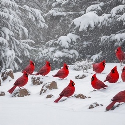 Пазл: Кардиналы на снегу