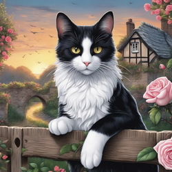 Пазл: Черно-белый кот