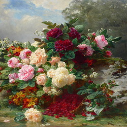 Пазл: Букет роз и малина