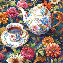 Пазл: Чай среди цветов