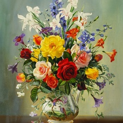 Пазл: Цветы в хрустальный вазе