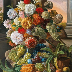 Пазл: Натюрморт с георгинами и фруктами