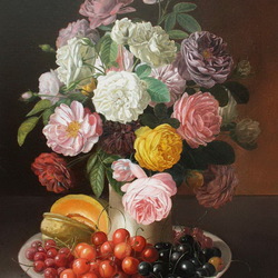 Пазл: Букет роз и черешня 