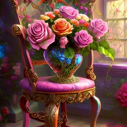 Пазл: Розы на кресле