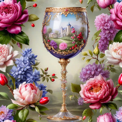 Пазл: Цветы и бокал