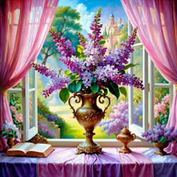 Пазл: Сирень у раскрытого окна