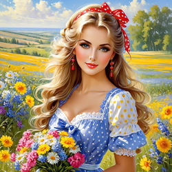 Пазл: Девушка среди полевых цветов