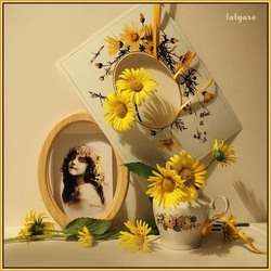 Пазл: Девочка с желтыми ромашками