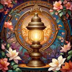 Пазл: Композиция с лампой и цветами