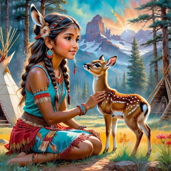 Пазл: Девочка и оленёнок 