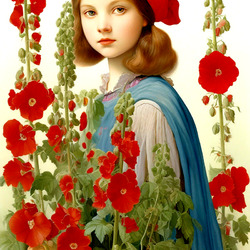 Пазл: Девушка и мальвы