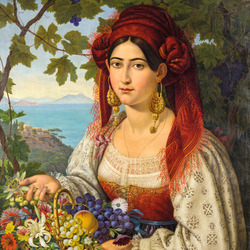 Пазл: Девушка с корзиной фруктов 