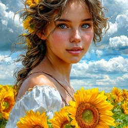Пазл: Девушка и подсолнухи