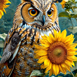 Пазл: Сова и подсолнухи