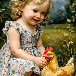 Пазл: Малышка и курица