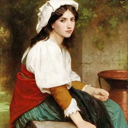 Пазл: Девушка у фонтана 