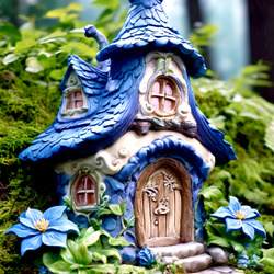 Пазл: Домик с синими клематисами
