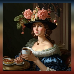 Пазл: Светская дама с чашечкой кофе