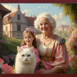 Пазл: Бабушка с внучкой и кошкой