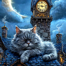 Пазл: Серый кот на крыше дома