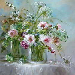 Пазл: Цветы в вазах 
