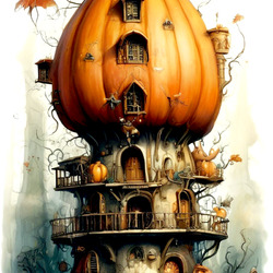 Пазл: Многоэтажный тыквенный дом