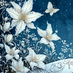 Пазл: Белые мотыльки и лилии