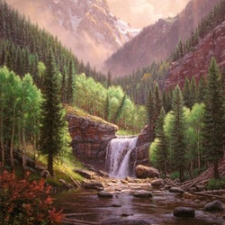 Пазл: Водопад среди гор