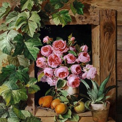 Пазл: Натюрморт с розами и абрикосами