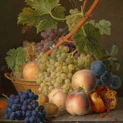 Пазл: Натюрморт с виноградом и персиками