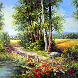 Пазл: Дорога вдоль пруда