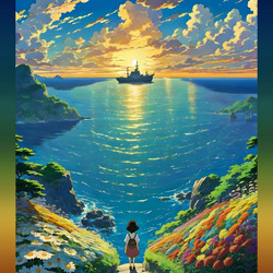 Пазл: Девочка и военный корабль